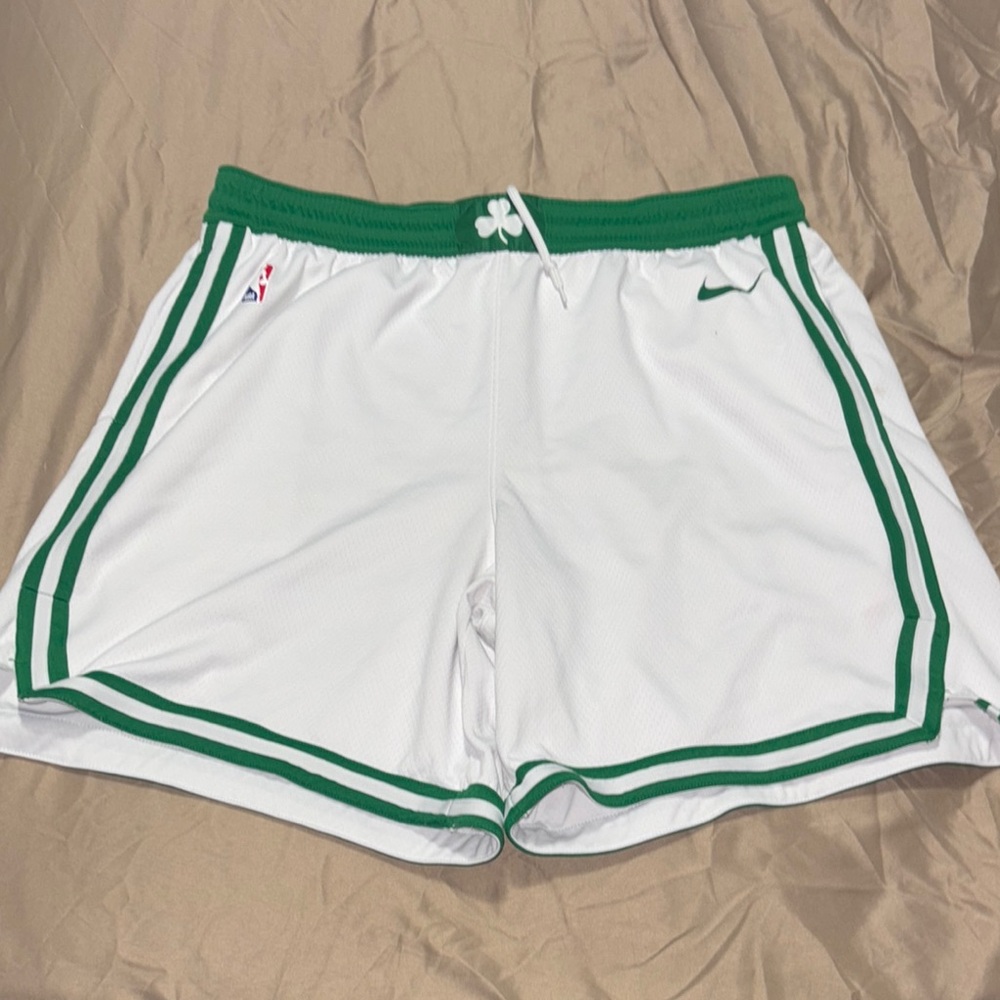 Nike White and Green Basketball Shorts